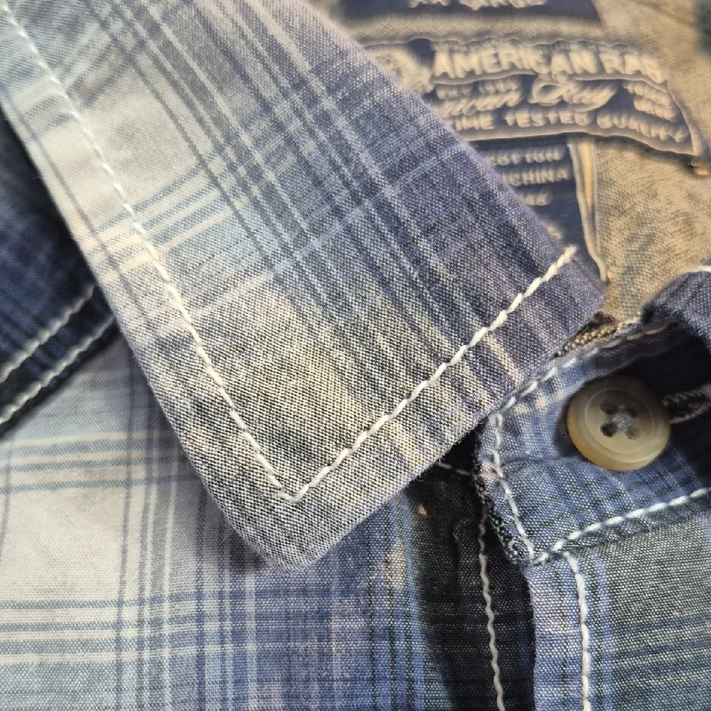 American Rag Men's XXL Long Sleeve Button Down Plaid Shirt - Blue and White - Picture 12 of 15